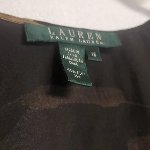 Lauren Ralph Lauren Top 12 Black Gold 100% Silk Flutter Ruffle Blouse - Picture 2 of 4